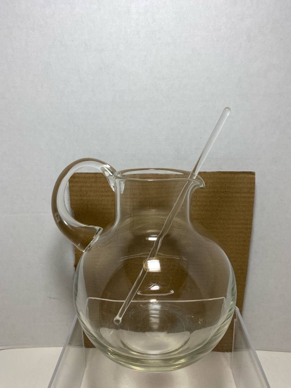 Large clear blown glass picture with stir stick Tiffany style unmarked 7”